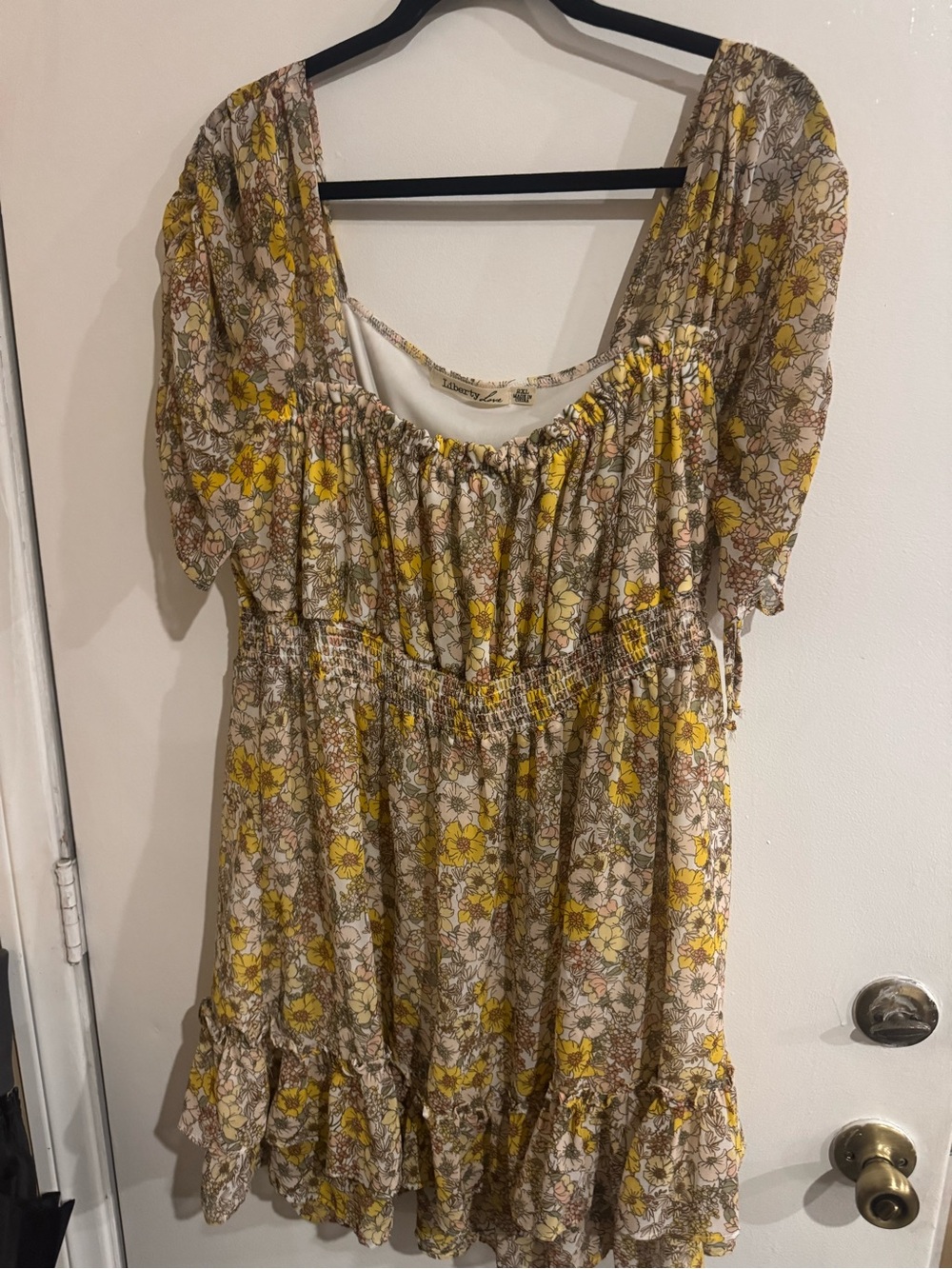 Liberty Love Cream and Yellow Floral Puff-Sleeve Dress